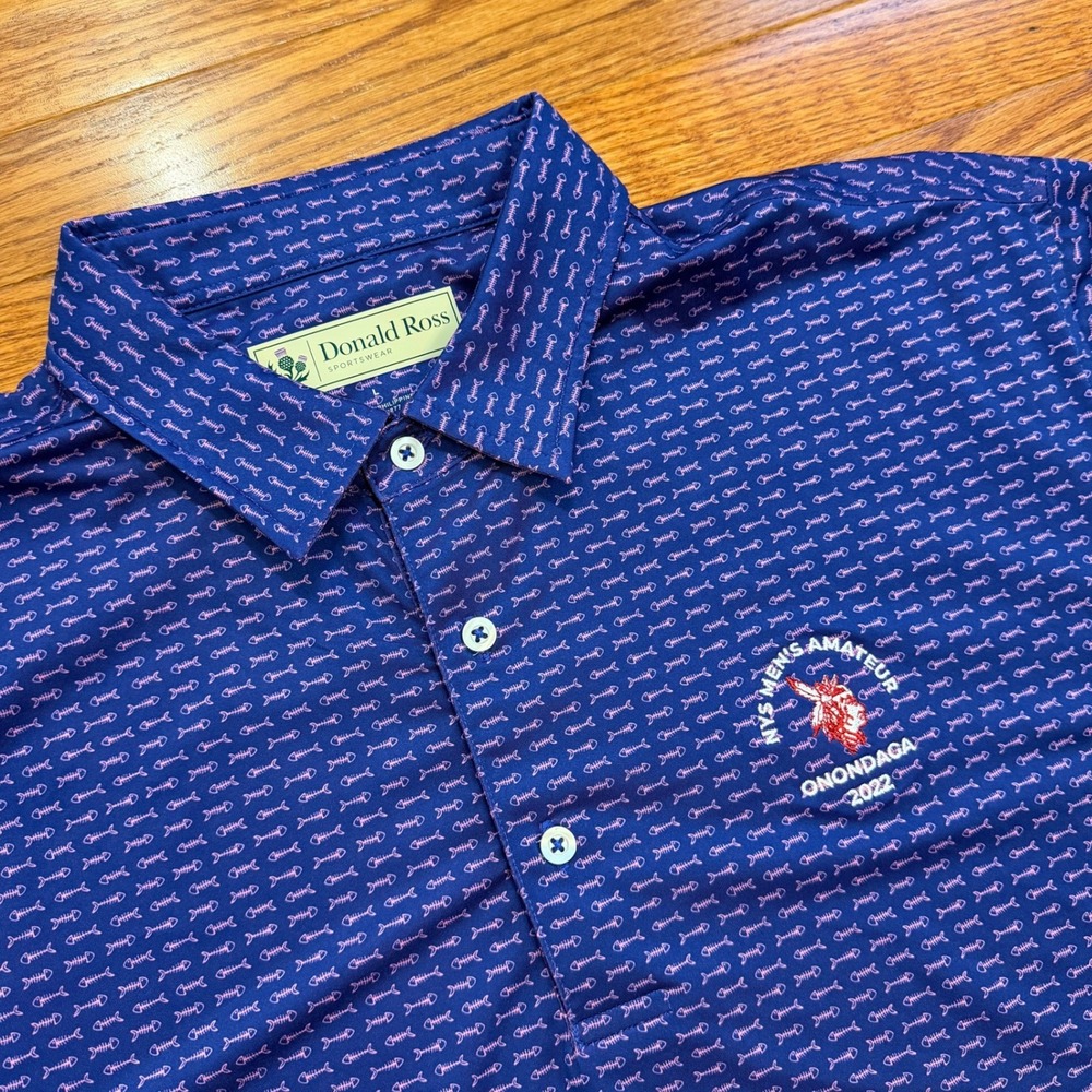 Donald Ross Onodaga Golf Club Polo Shirt Mens Large Fishbone Print Indian Head